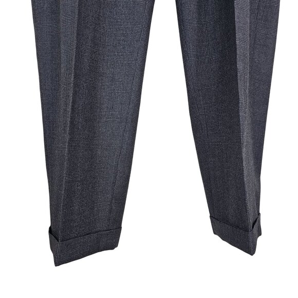 Brooks Brothers Wool-Cashmere Pleated Dress Pants 40x32 Gray Glen Plaid Cuffed - Picture 5 of 15